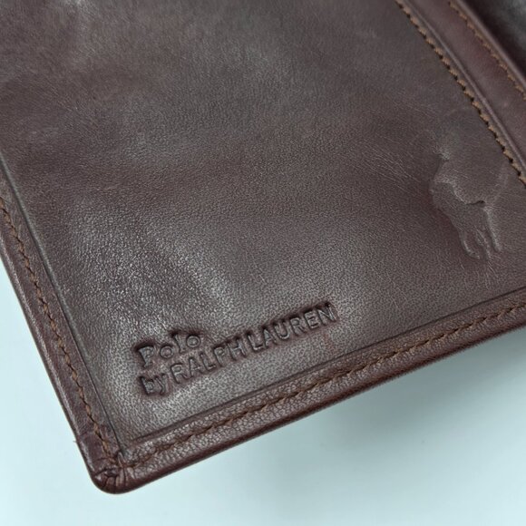 👛💚Polo Ralph Lauren Long Bifold Wallet Blackwatch Tartan Canvas Brown Leather - Picture 9 of 16